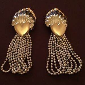 TWO-TONE GOLD AND SILVER LOOK DANGLE EARRINGS